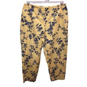 Talbots Womens Large? Yellow Floral Stretch Flat Front Side Zip Capri Crop Pants